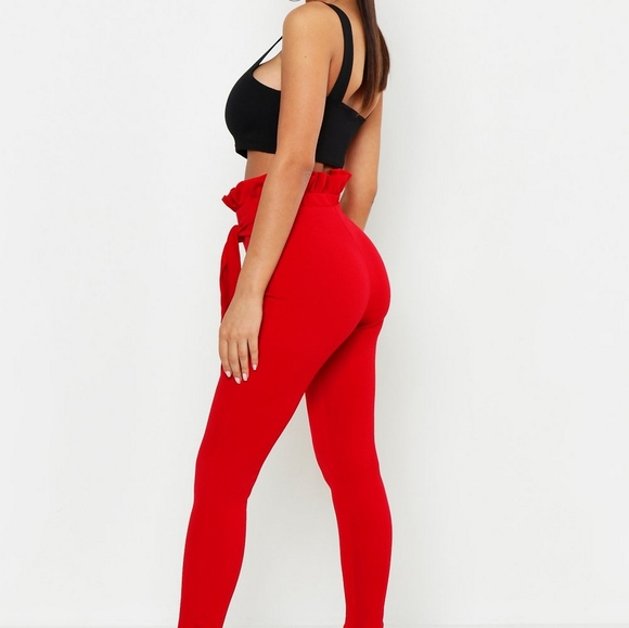 NWT Paper Bag Tie Waist Trouser Tan  US 8 UK 12 - Picture 4 of 5